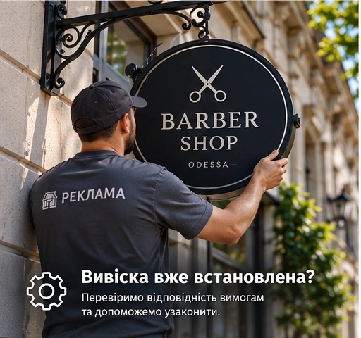 Уже установленная вывеска на фасаде
